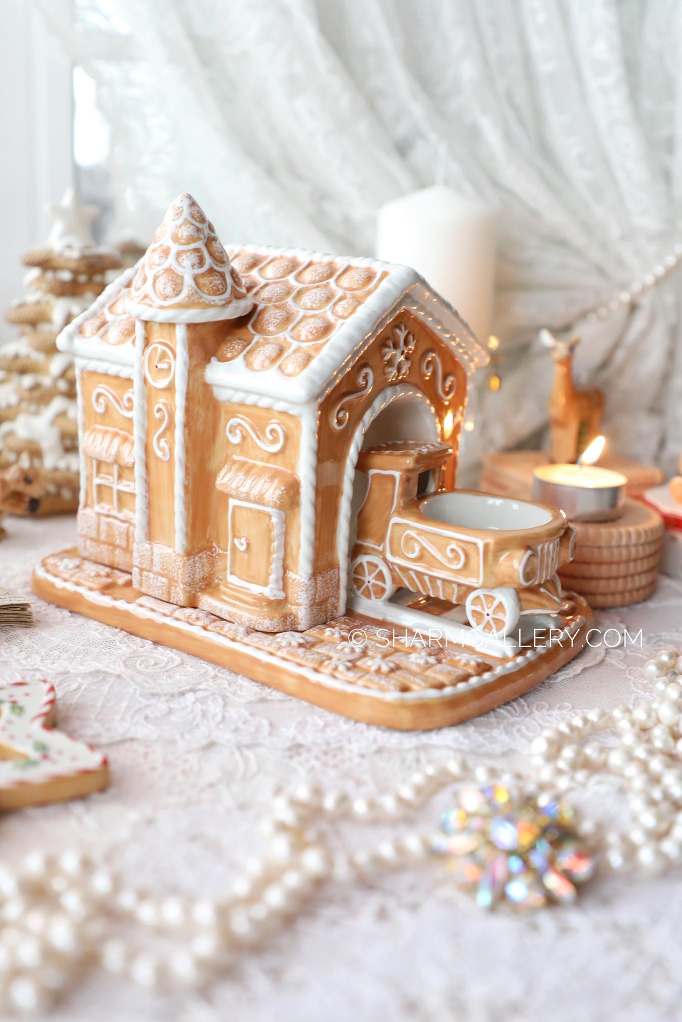 "Пряничный домик подсвечник с паровозиком" Winter Bakery decoration фарфор Villeroy and Boch Германия