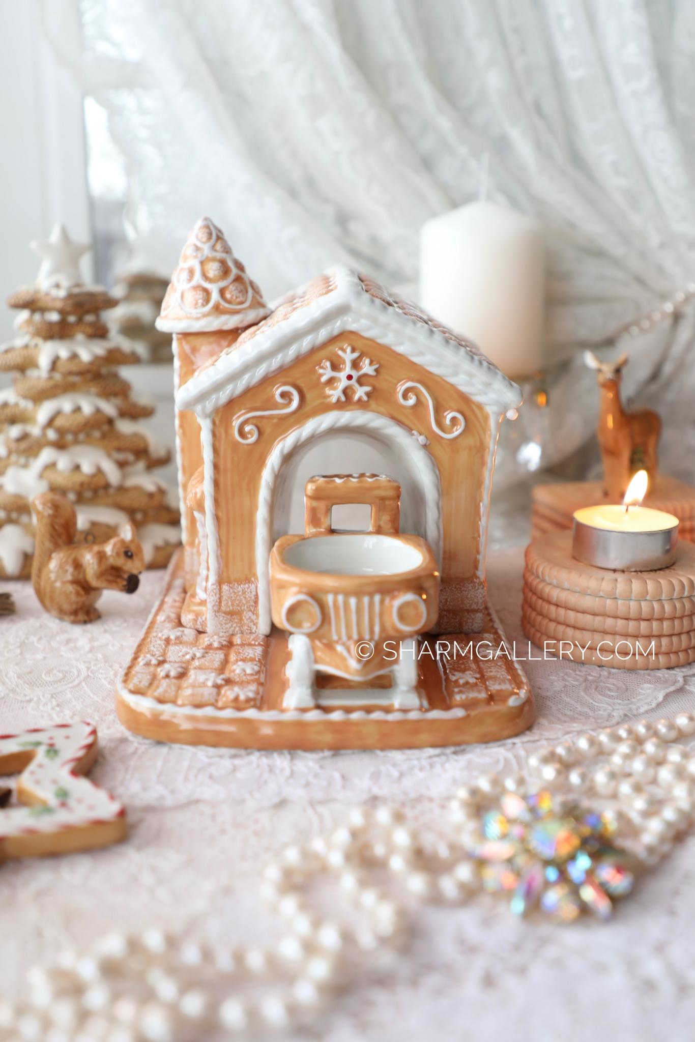 "Пряничный домик подсвечник с паровозиком" Winter Bakery decoration фарфор Villeroy and Boch Германия