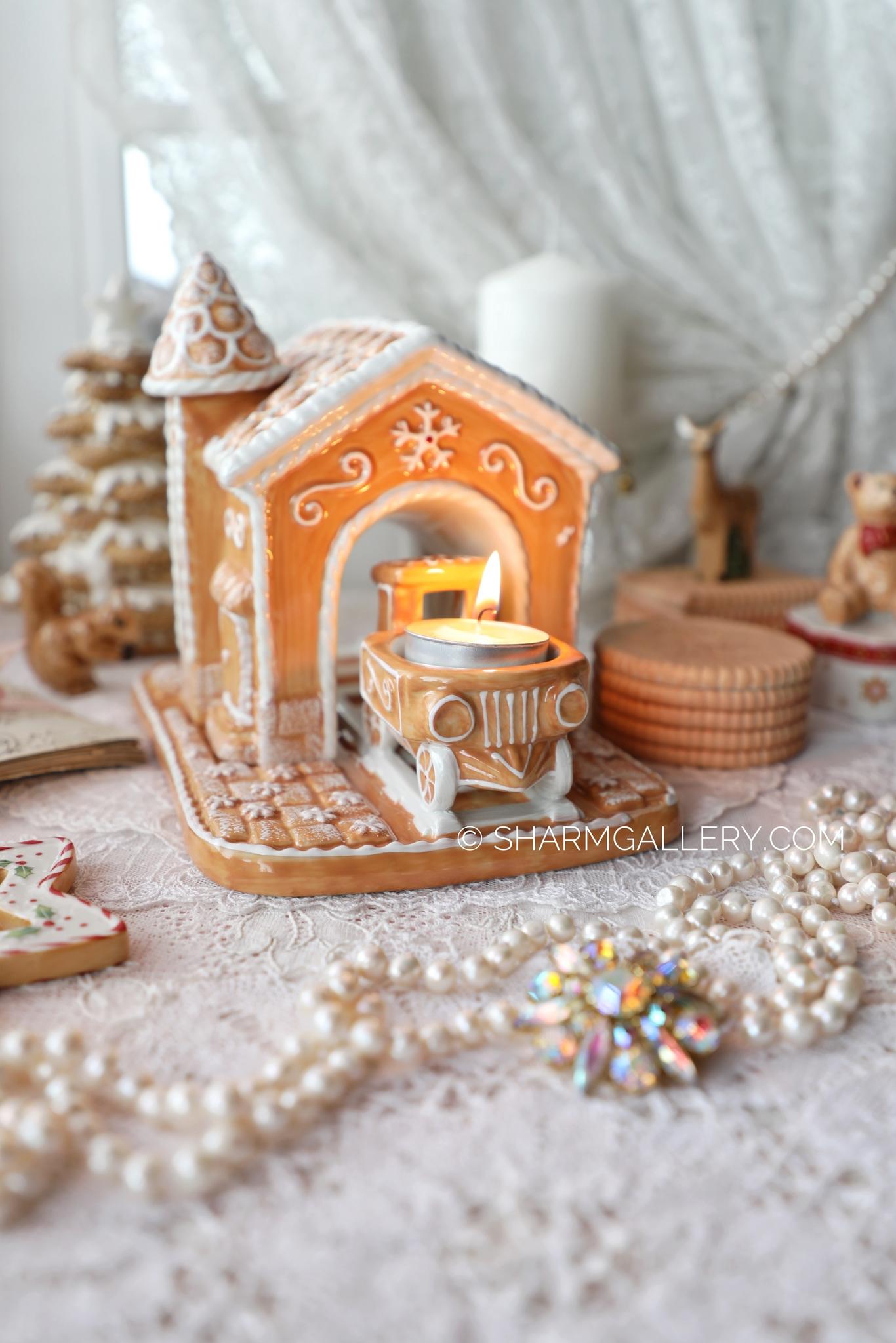 "Пряничный домик подсвечник с паровозиком" Winter Bakery decoration фарфор Villeroy and Boch Германия
