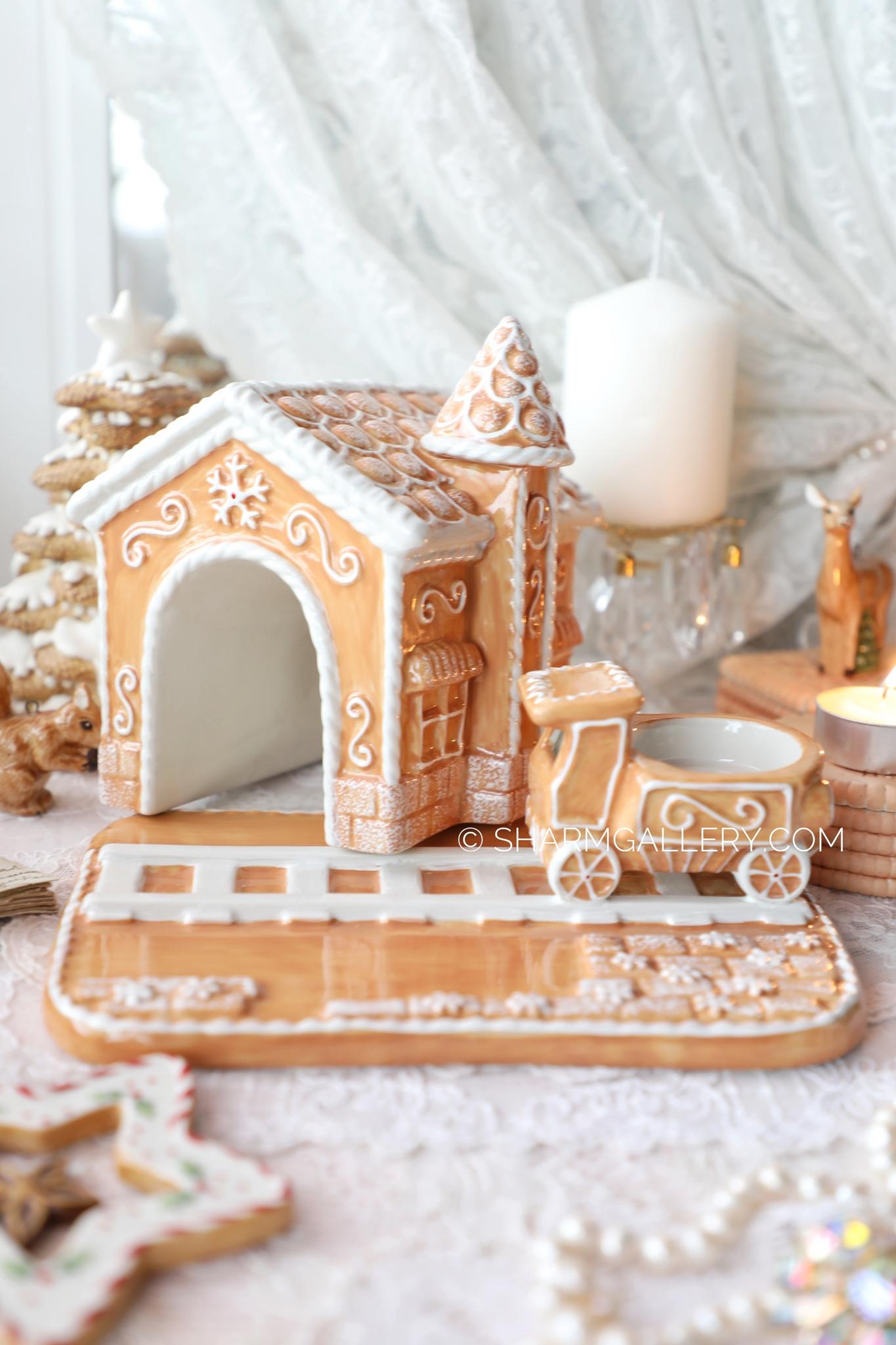 "Пряничный домик подсвечник с паровозиком" Winter Bakery decoration фарфор Villeroy and Boch Германия