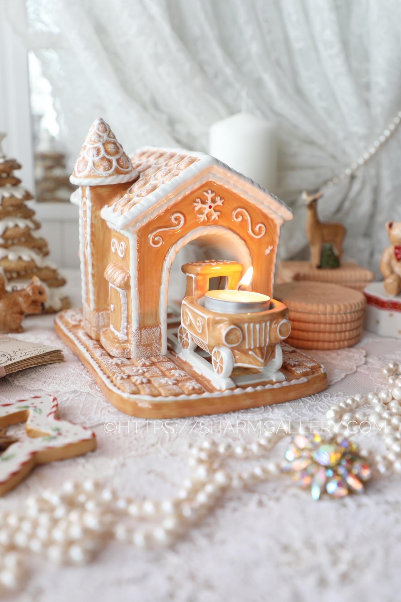 "Пряничный домик подсвечник с паровозиком" Winter Bakery decoration фарфор Villeroy and Boch Германия