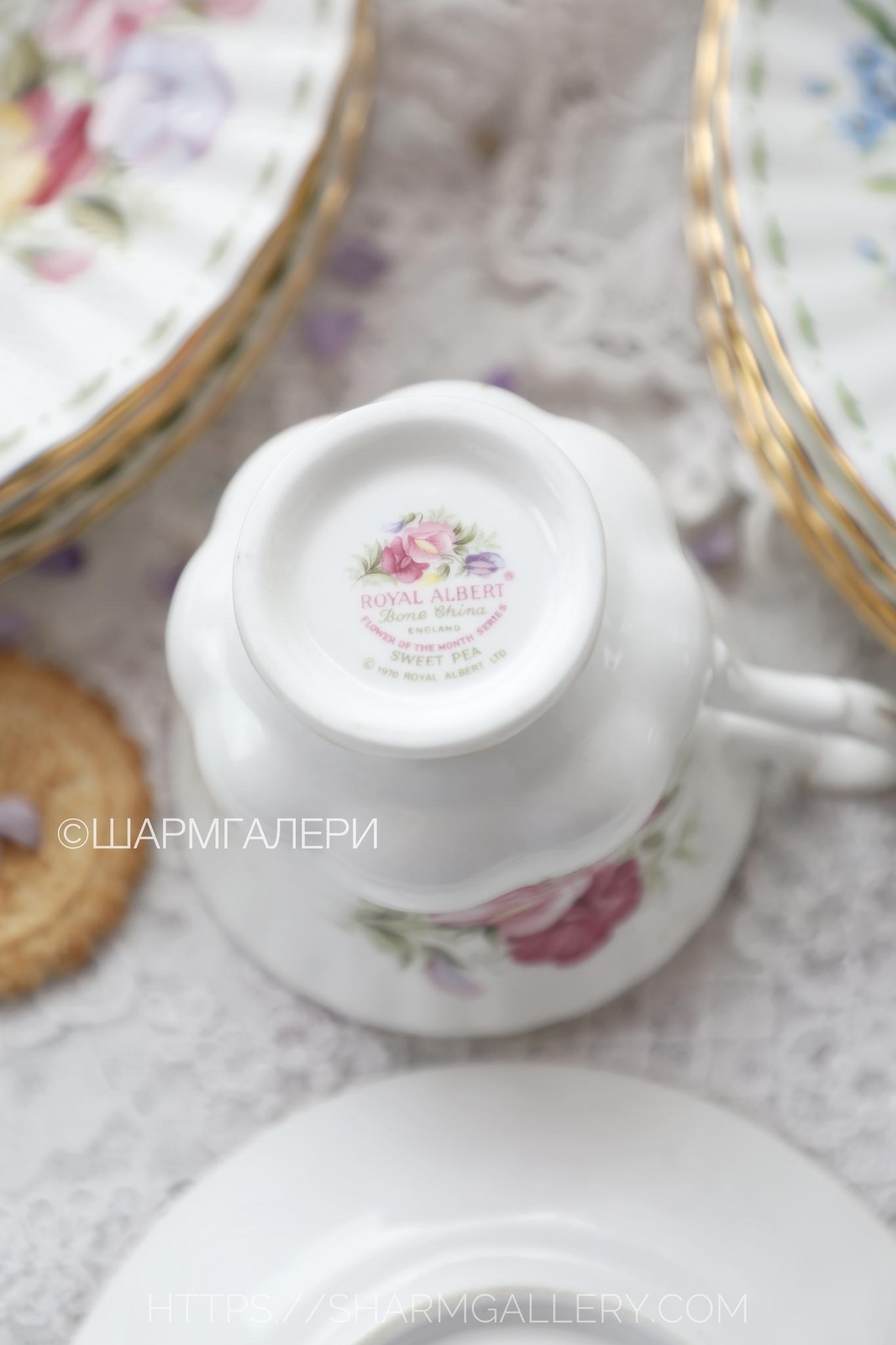 Чайная пара «Цветок месяца» Flower Of The Month Апрель/Сладкий горошек April/Sweet Pea фарфор Royal Albert Англия. №5