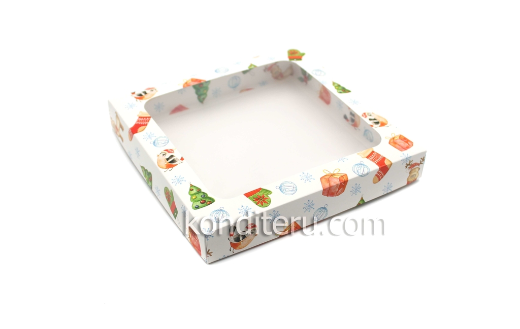 Коробка для пряников СНЕГИРИ с окном, 20*20*3 см