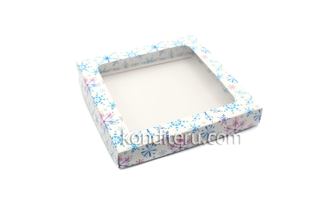 Коробка для пряников СНЕЖИНКИ с окном, 20*20*3 см