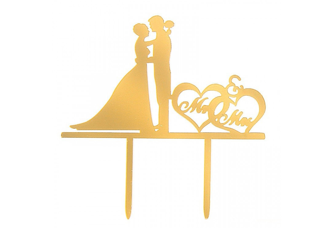 Топпер акриловый Пара Mr&Mrs 12*12 см, золото