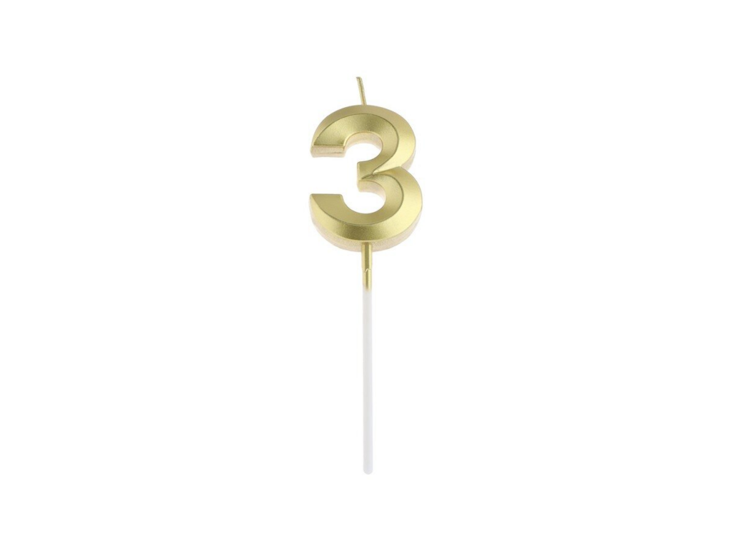 Свеча Грань цифра "3" на шпажке золотая, 5 см