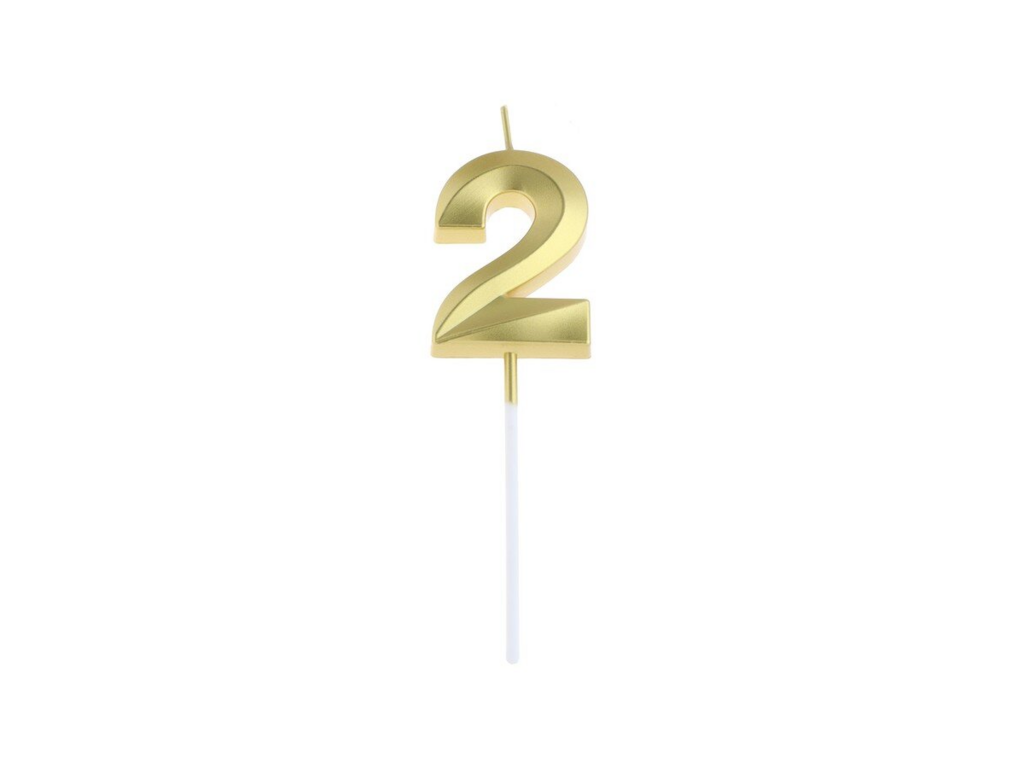 Свеча Грань цифра "2" на шпажке золотая, 5 см