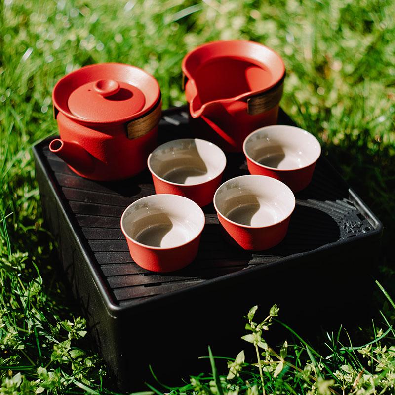 Набір посуду для подорожей в  червоному чохлі