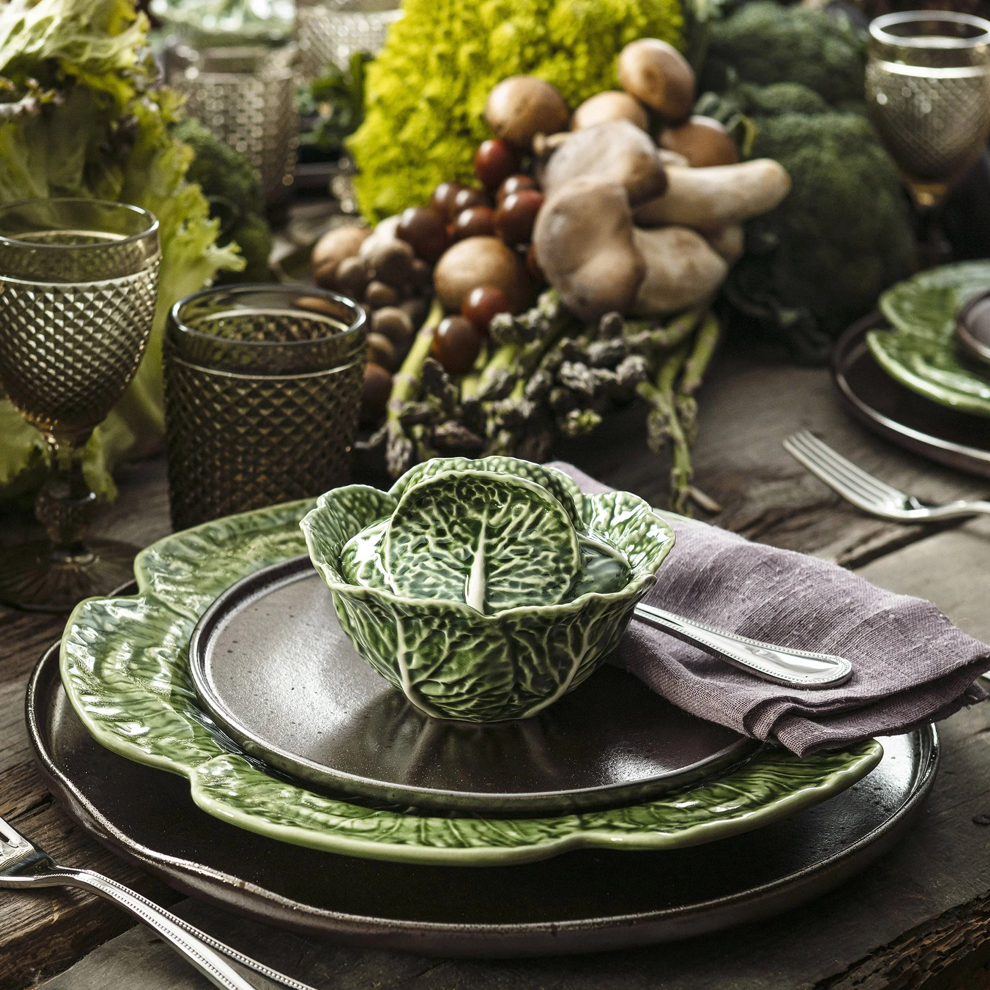 CABBAGE Чаша с крышкой 400 мл, зеленая; Bordallo Pinheiro