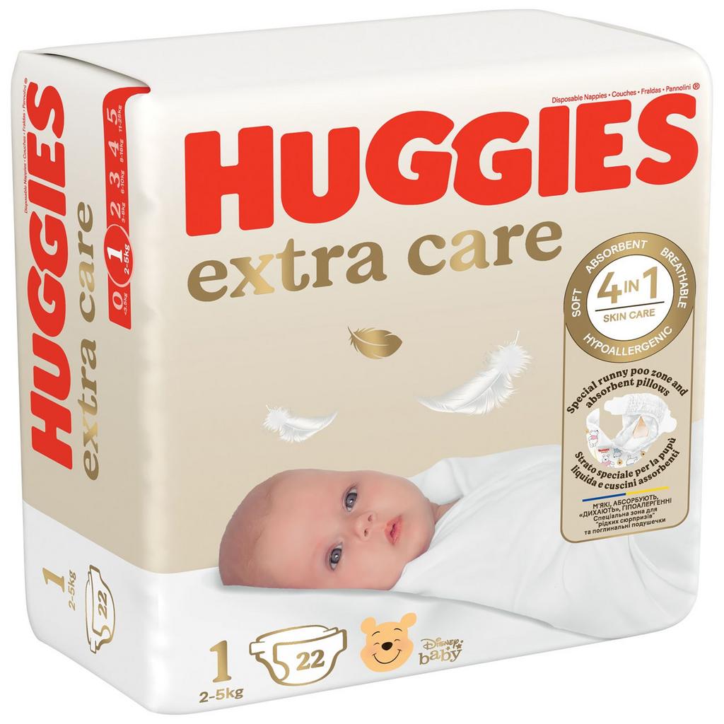 Scutece "Huggies Extra Care Small Pack", mărimea 1, 2-5 kg, 22 buc.