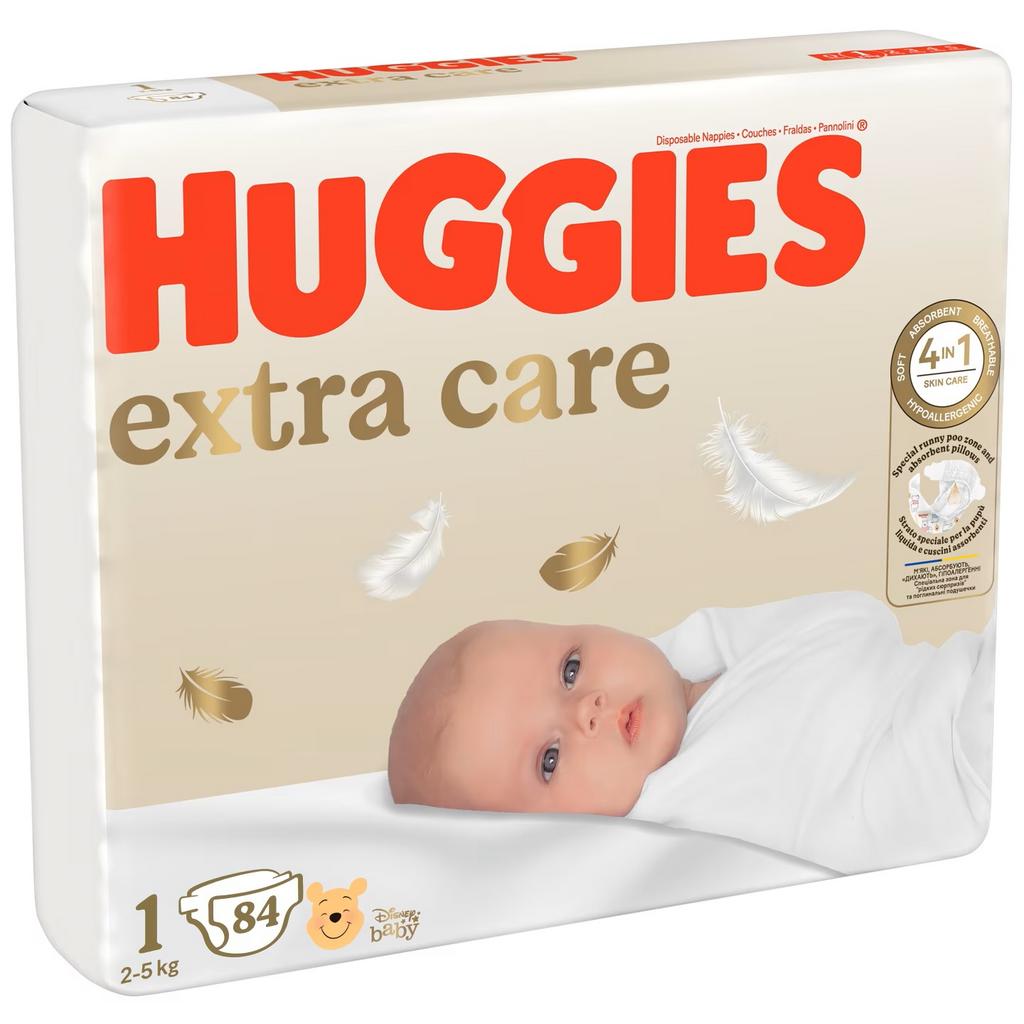 Scutece "Huggies Extra Care", mărimea 1, 2-5 kg, 84 buc.