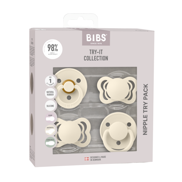 BIBS – Pachet Starter cu 4 suzete, silicon/latex – Ivory (forme diferite de tetine) 0-6 luni