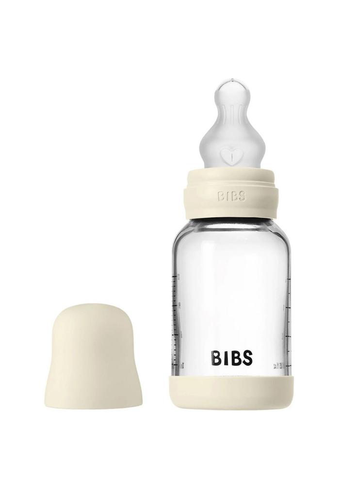 Biberon din sticlă Bibs Ivory, tetina silicon cu flux lent, 120 ml