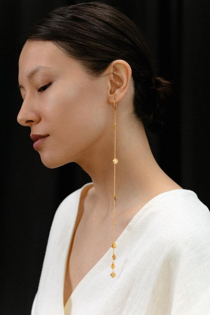 Моносерьга с монетками на длинной цепочке, серебро 925,позолота