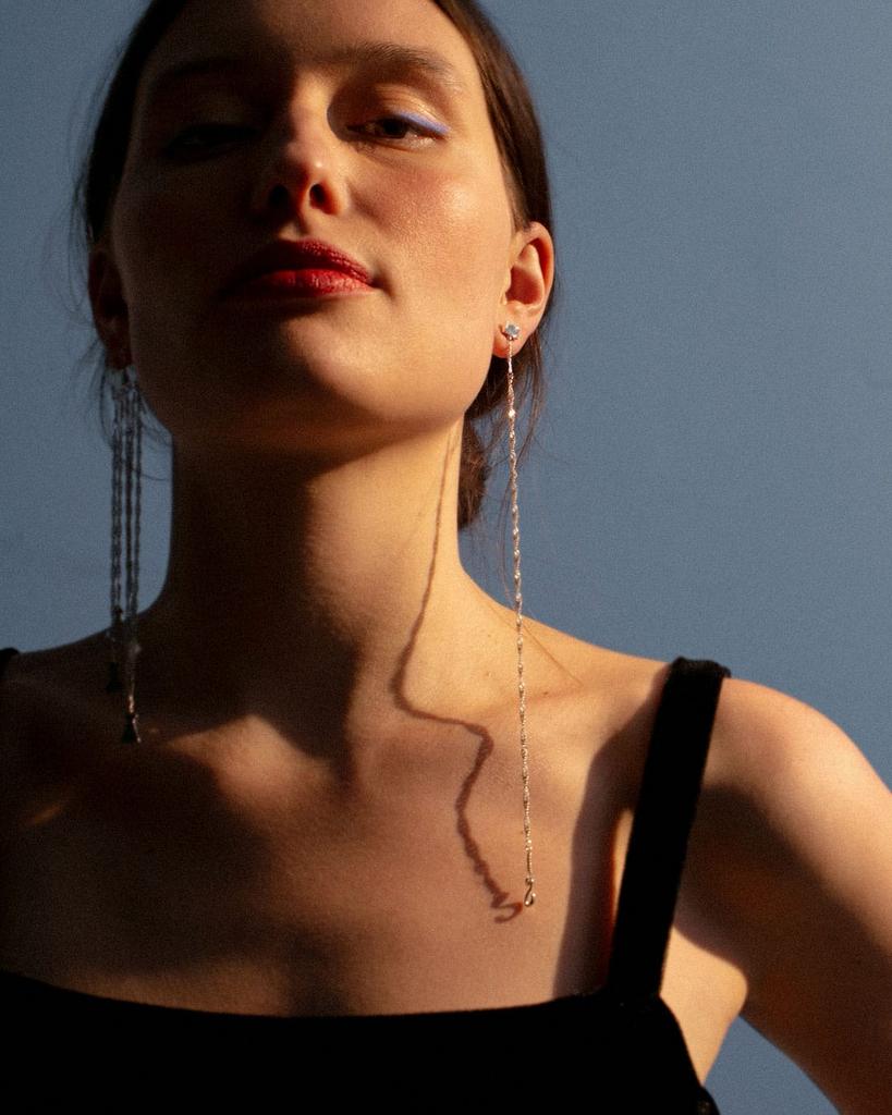 Моносерьга с длинной цепочкой + слиток, серебро