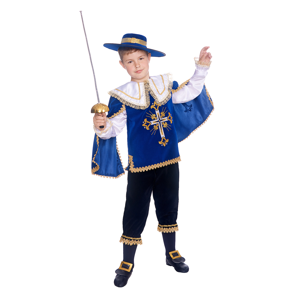 Карнавальный костюм Мушкетер синий 7003 батик