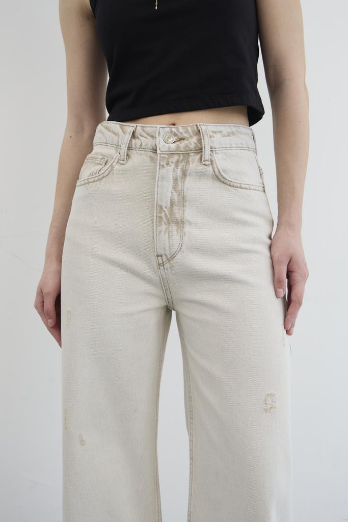 ДЖИНСИ ПАЛАЦЦО ПІСОЧНІ З ПОТЕРТОСТЯМИ