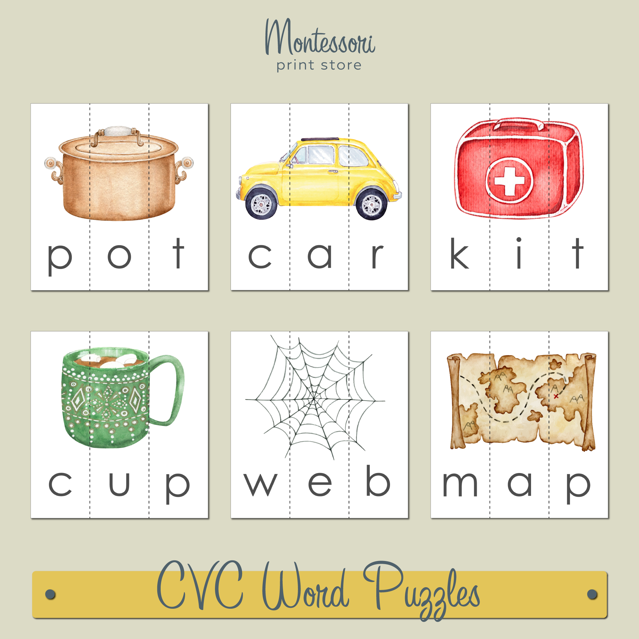 MONTESSORI PINK SERIES - CVC WORD PUZZLES (PRINT)