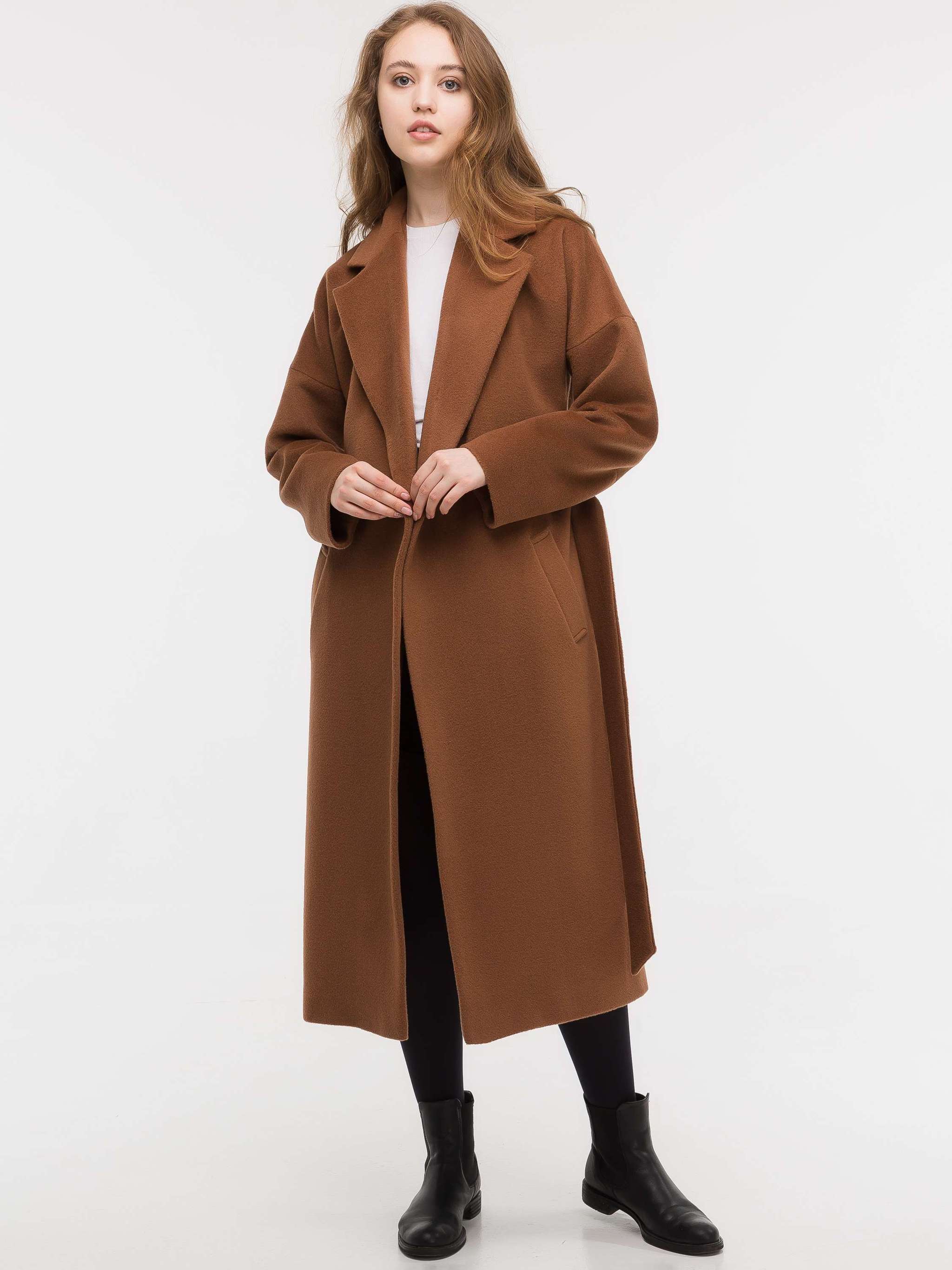 Пальто женское халат кэмел