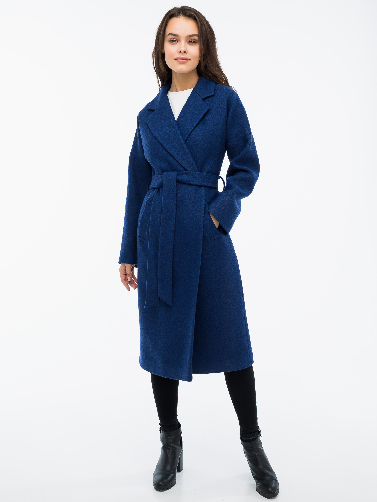 Синее пальто купить. Пальто женское Авалон 2549. Синее пальто женское. Темно синее пальто халат. Синее пальто с поясом.