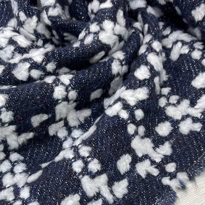 Твид шерстяной с люрексом оригинал синий в клетку