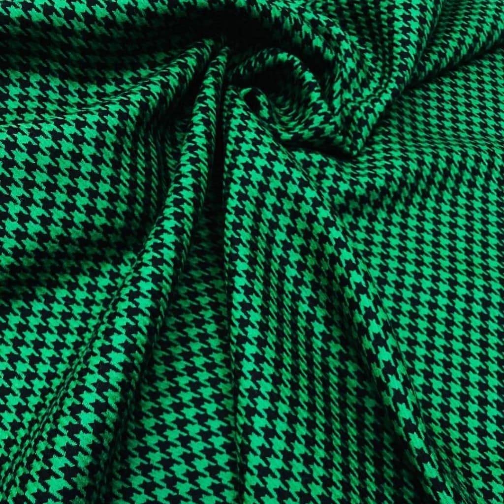 Шерсть костюмная изумрудного цвета, принт гусиная лапка