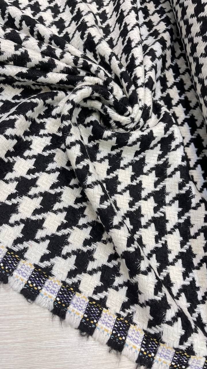 2,55м Костюмно-плательный твид из шерсти и хлопка черно-белая гусиная лапка