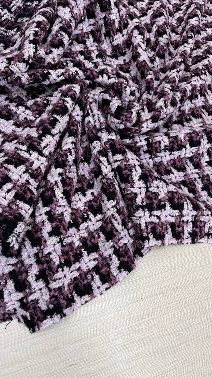 Твид шерстяной с добавление хлопка и вискозы Ch@nel меланж пудрово-сиреневый