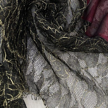 1.90м 2м 1.25м 1,55м Кружево шантильи S0lstiss черное с кардовой нитью золотого цвета