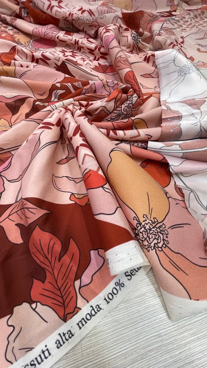 Шелк атласный с эластаном Zim.merman теплые осенние оттенки