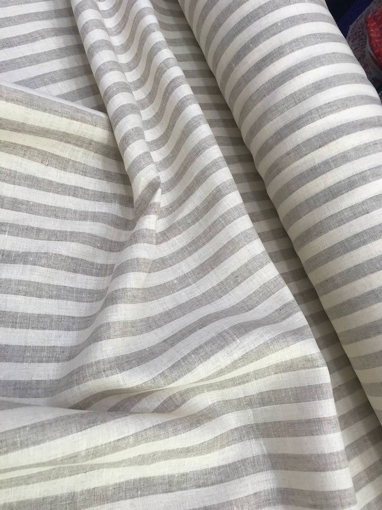 Плательный лён L0ro Pi@na бежево-молочная полоска