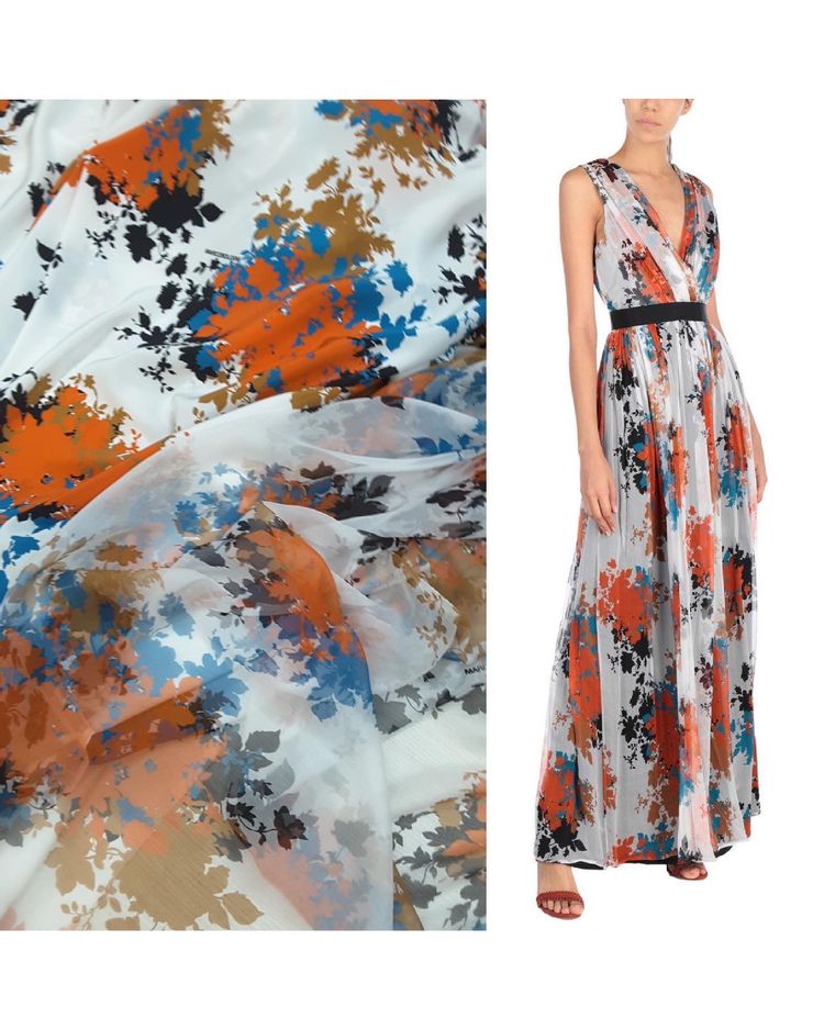 3,8m Крэш-шифон шелковый Marc0 Bol0gna фон белый, принт multicolor