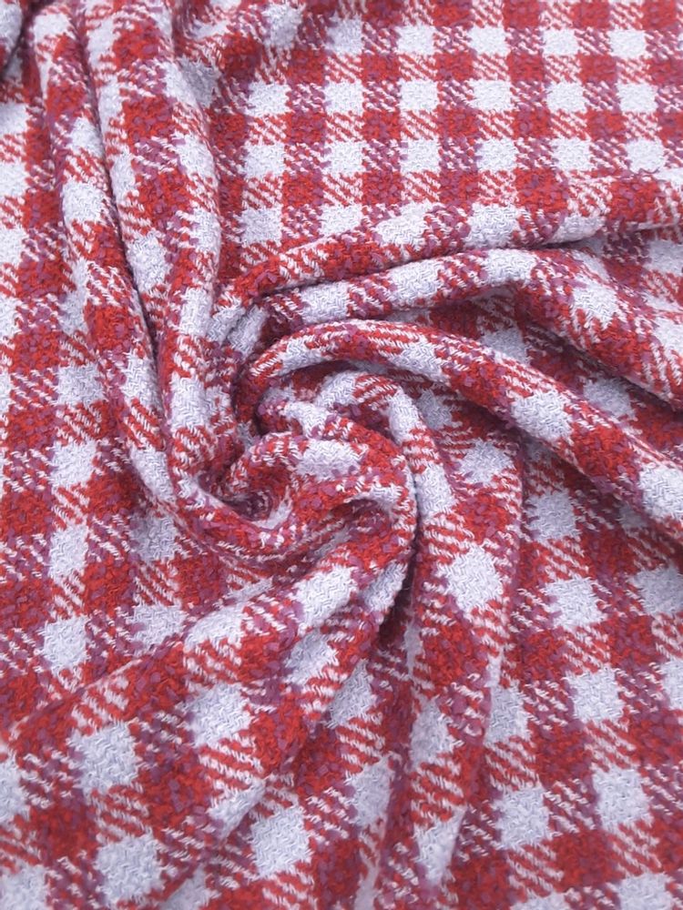 Шерстяное букле в клетку голубо-красное G.ucci