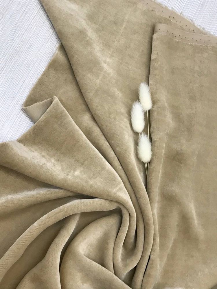 2,9м Бархат матовый на шелке с добавлением вискозы V@lentino бежевого цвета