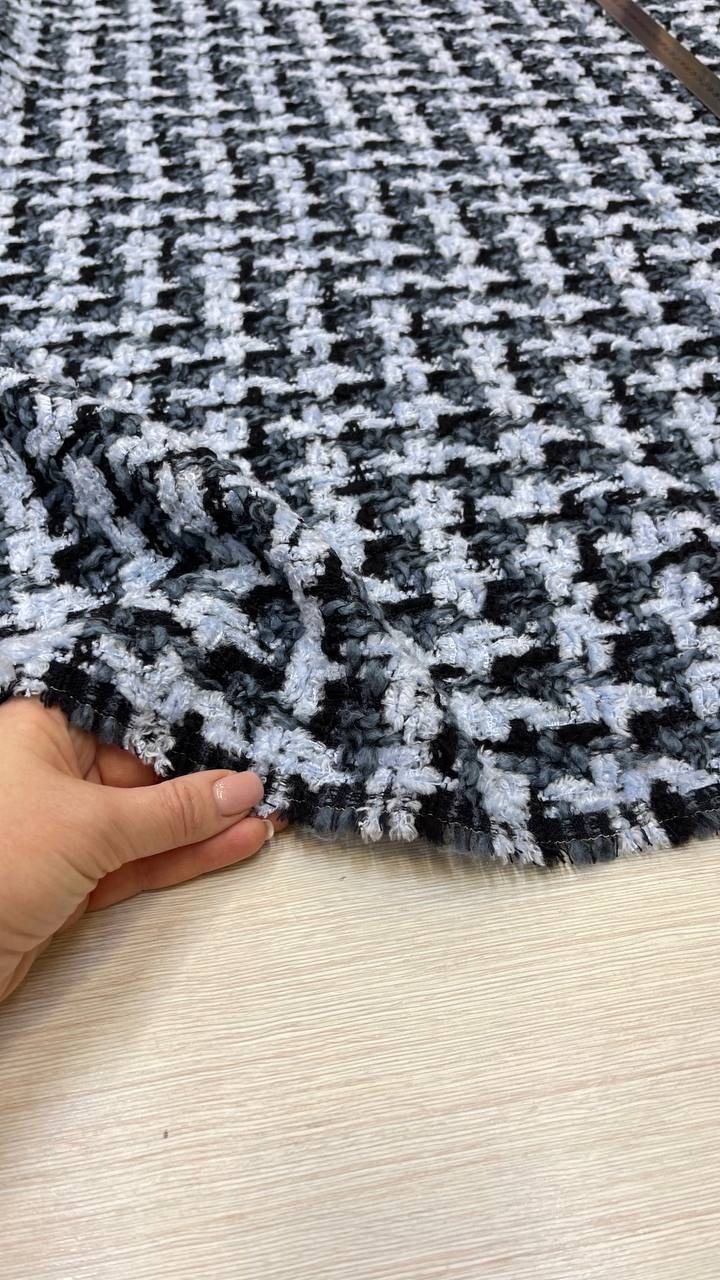 Твид шерстяной с добавление хлопка и вискозы Ch@nel меланж голубой