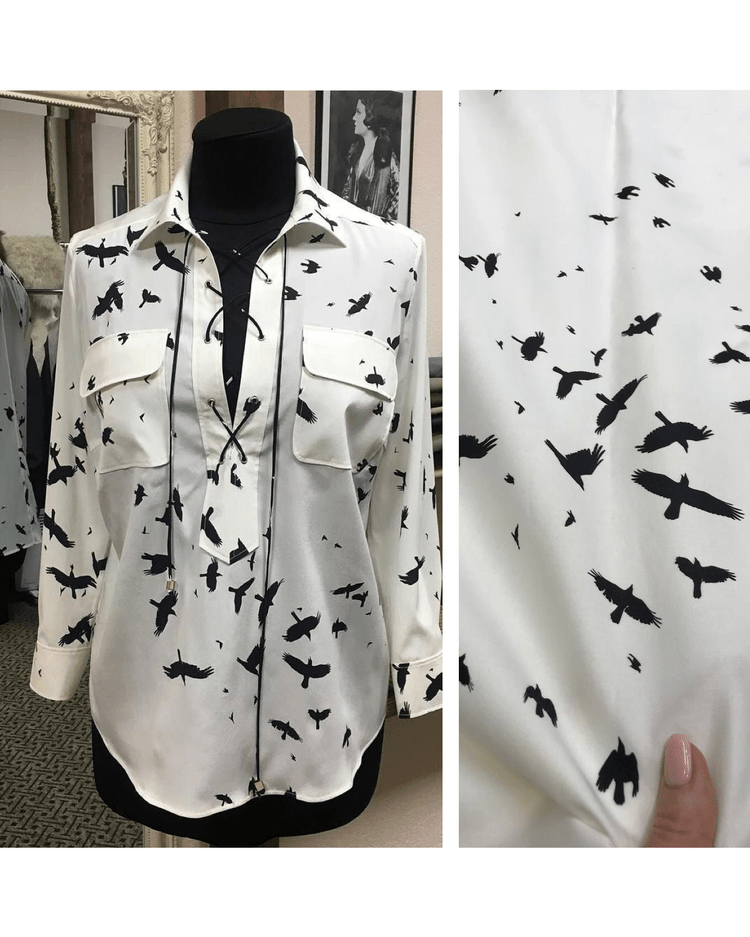 Полированной хлопок с эластаном фон белый/черные птицы