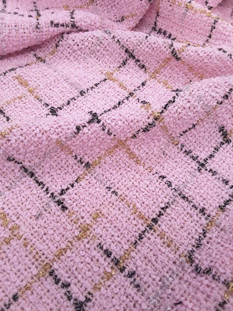 Твид хлопковый с шерстью и вискозой в клетку