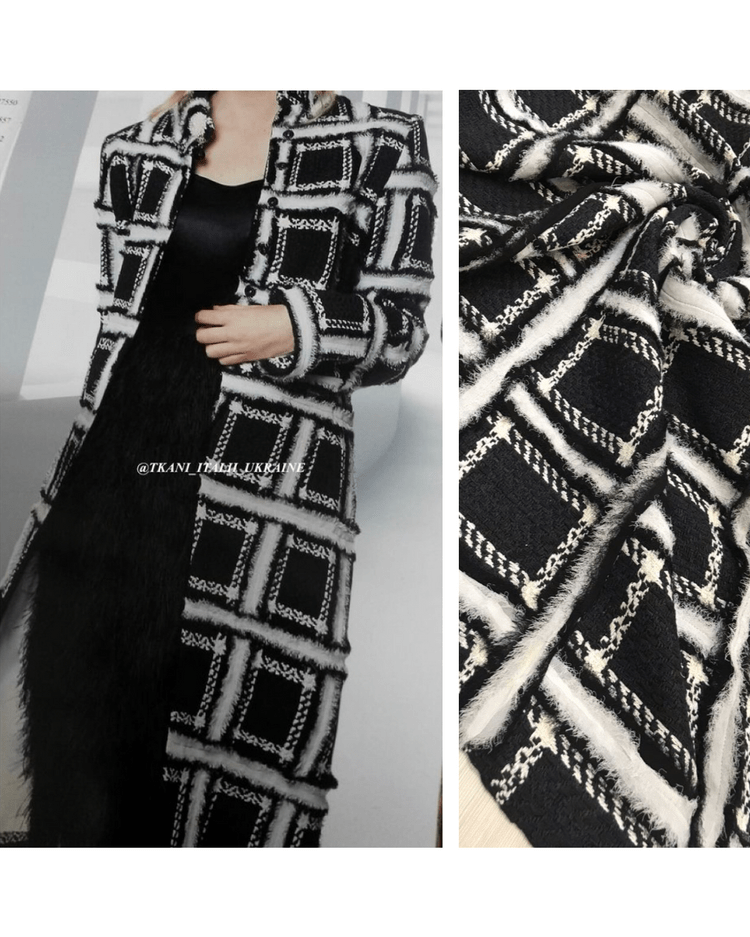 1,1м; 5,2м Твид шелк с хлоком 3d originale черно-белый