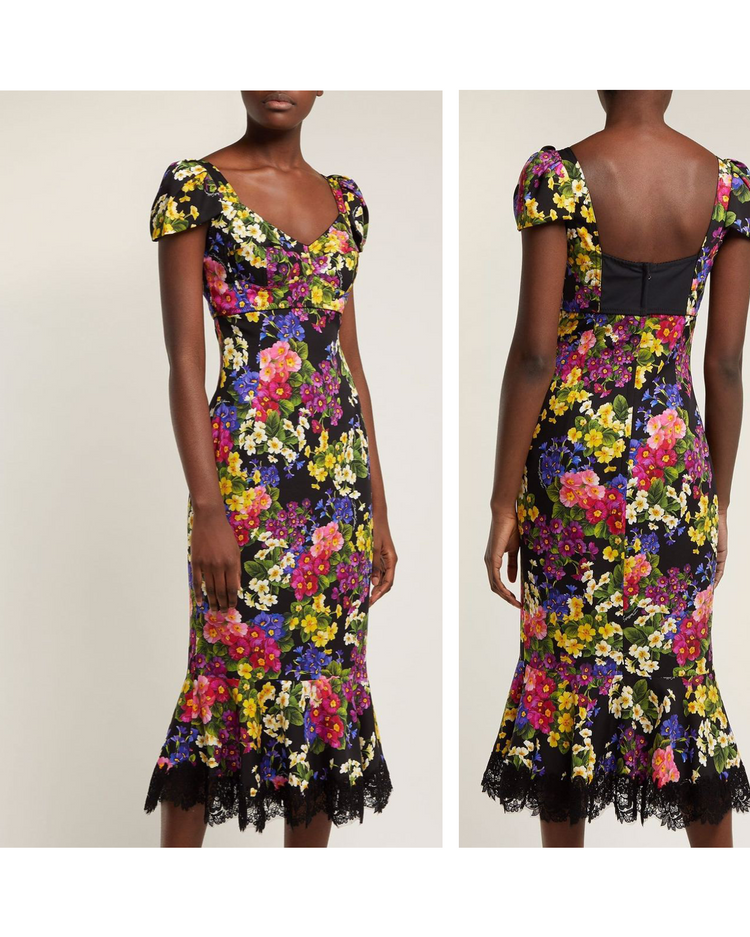 2.62м Хлопковое джерси DG с цветочным принтом на черном фоне