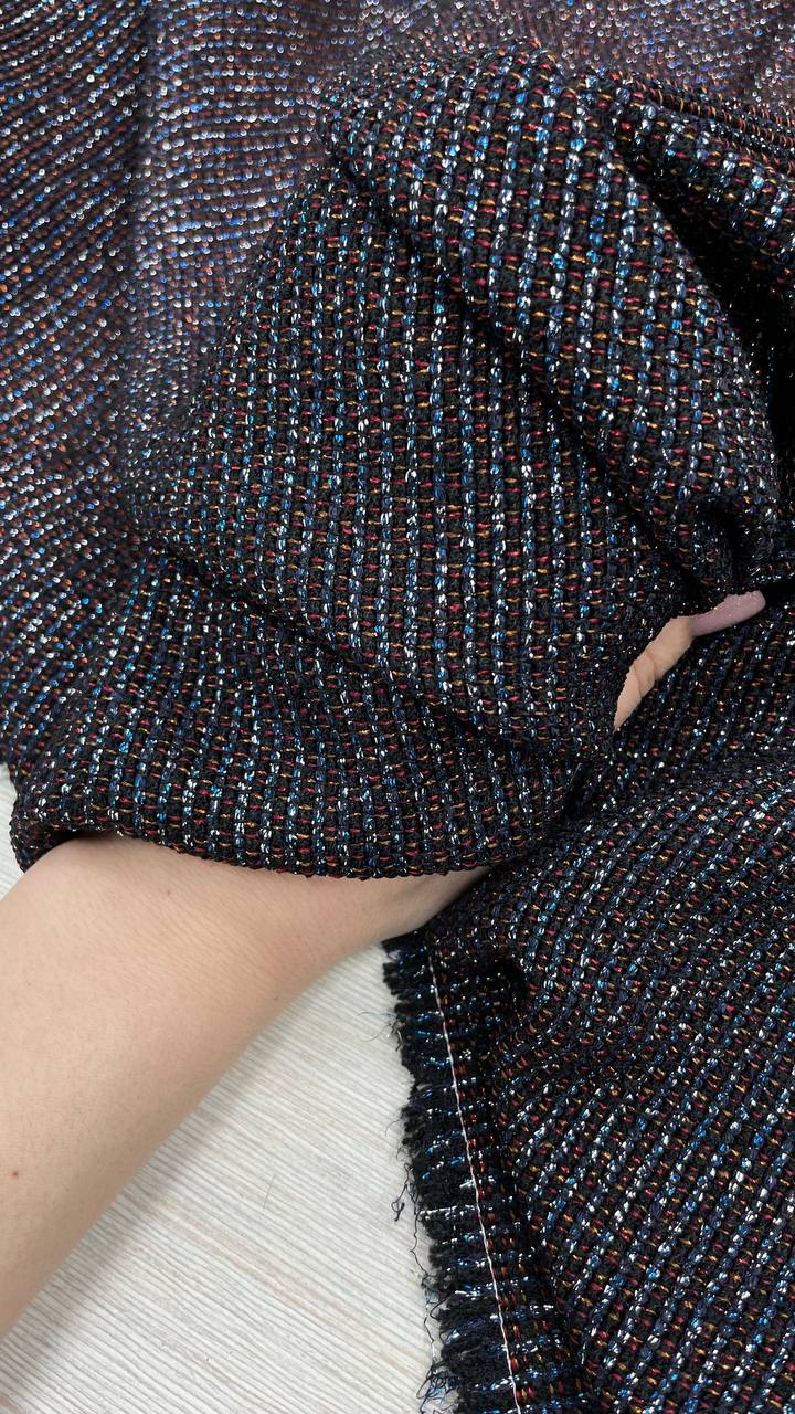 Твид шерстяной с люрексом оригинал Ch@nel темно синий