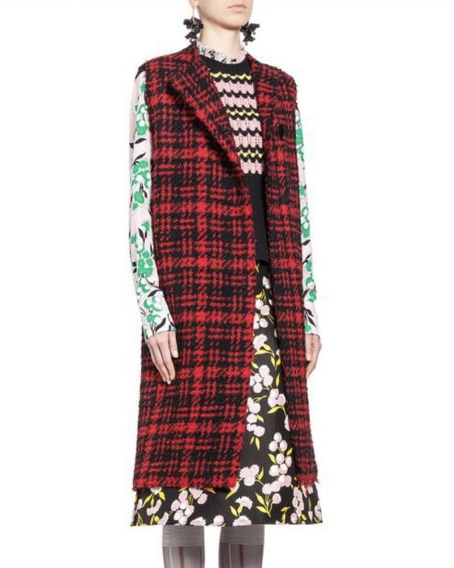 3,75м Шерстяное букле в клетку тартан черно-красное