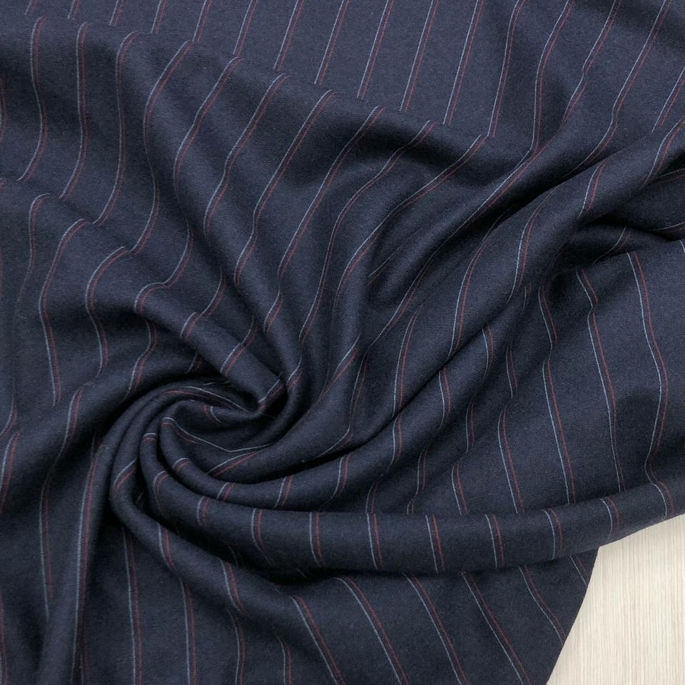 Костюмная шерсть трикотажная Pi@cenza темно-синего цвета в полоску