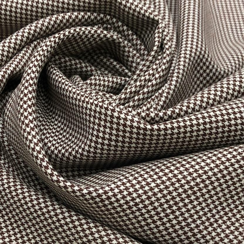 Костюмная шерсть коричнево-молочного цвета в гусиную лапку