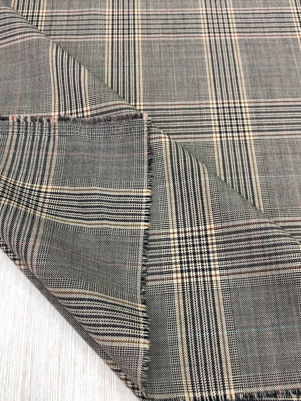 Костюмная шерсть с шелком Pr@da в клетку