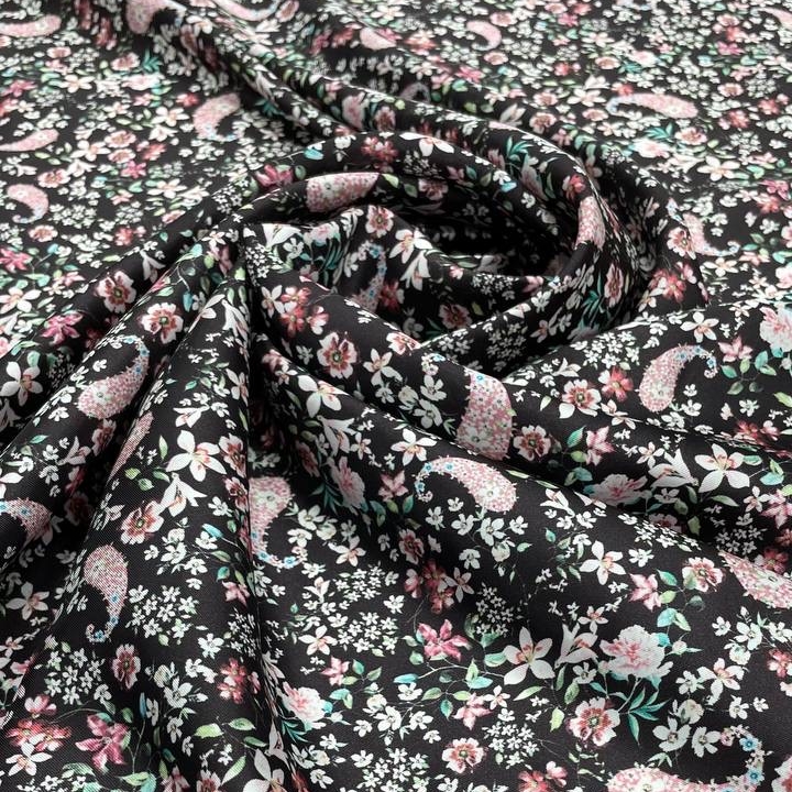 Шелк твилл E.T.R.O фон темно-коричневый с цветочным принтом