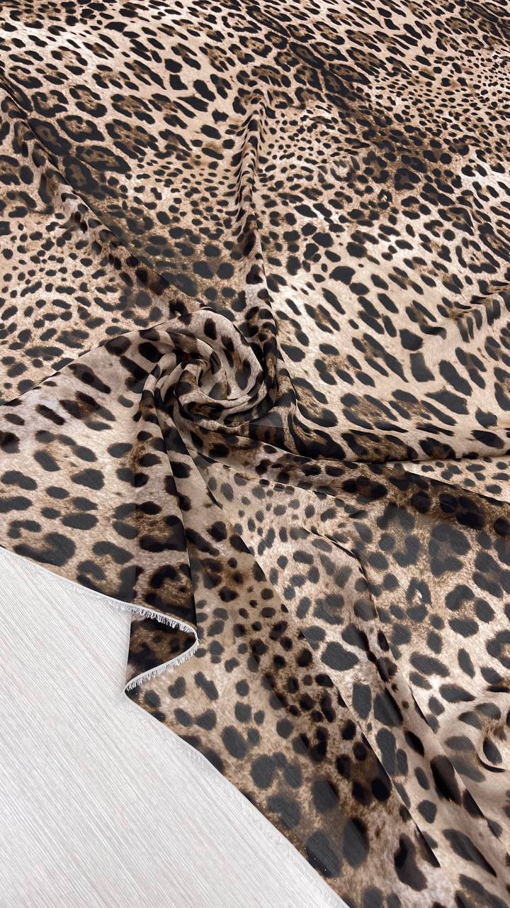 Шифон шелковый DG теплый коричневый/леопард