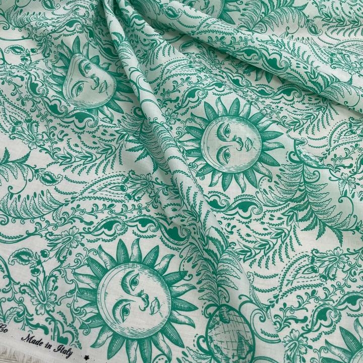 Батист в стиле Di0r принт мятный на белом фоне