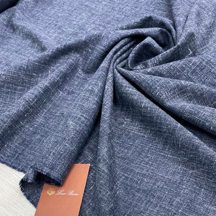 Костюмный лен с шелком двухсторонний L0ro Pi@na синий/меланж