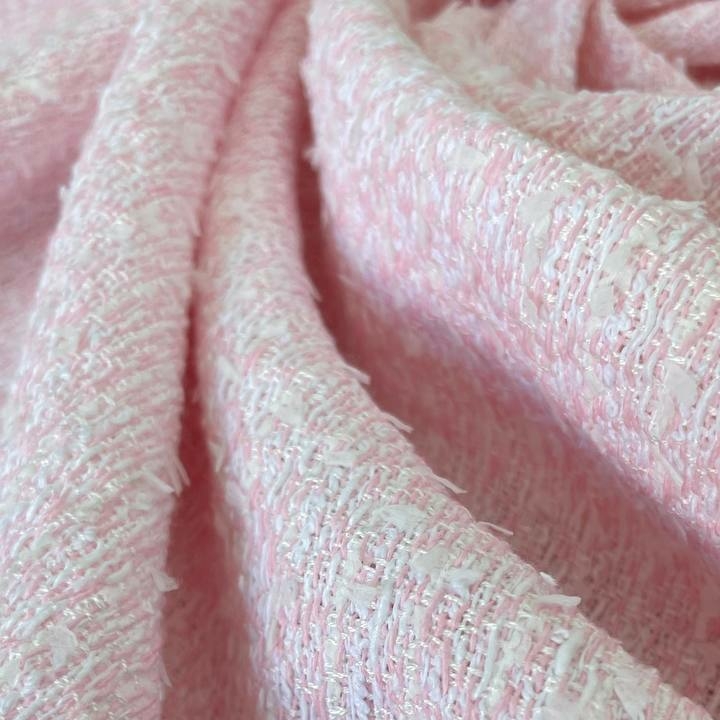 Твид хлопковый с вискозой и шелком Ch@nel нежно-розовый меланж