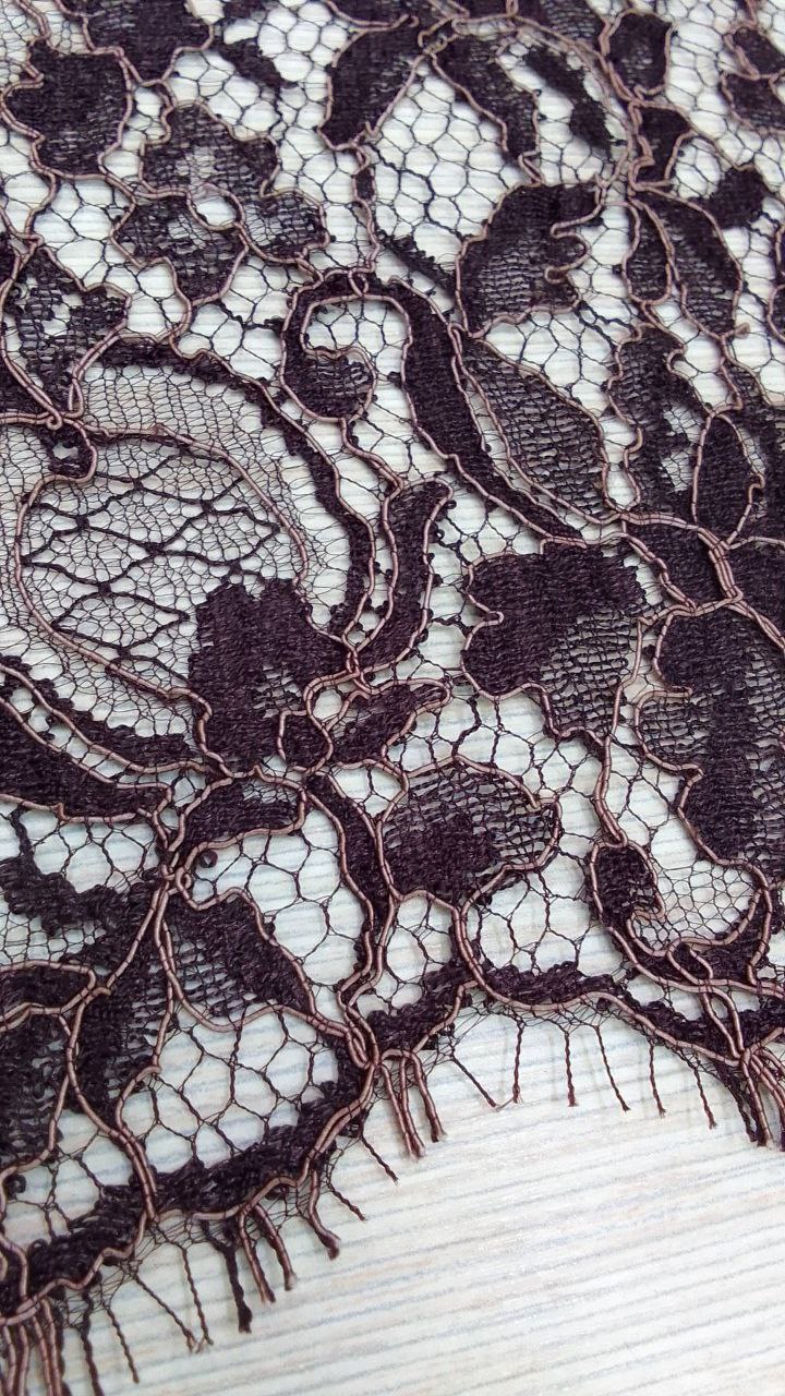 Кружево хлопковое с вискозой S0lstiss цвет баклажановый с кардовой нитью